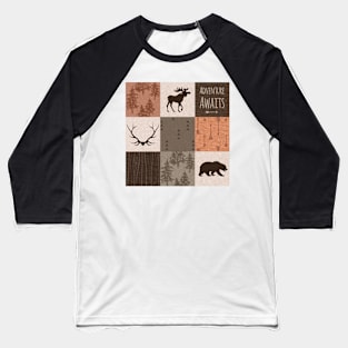 Adventure Awaits Patchwork- Rust and Brown Baseball T-Shirt